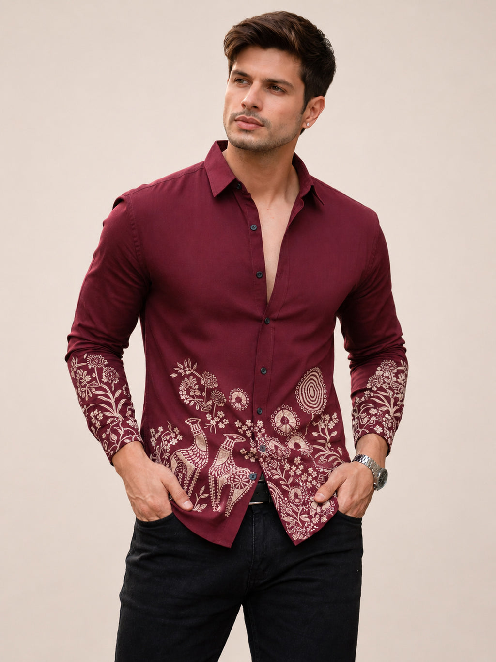 Printed Heritage Shirt - Maroon