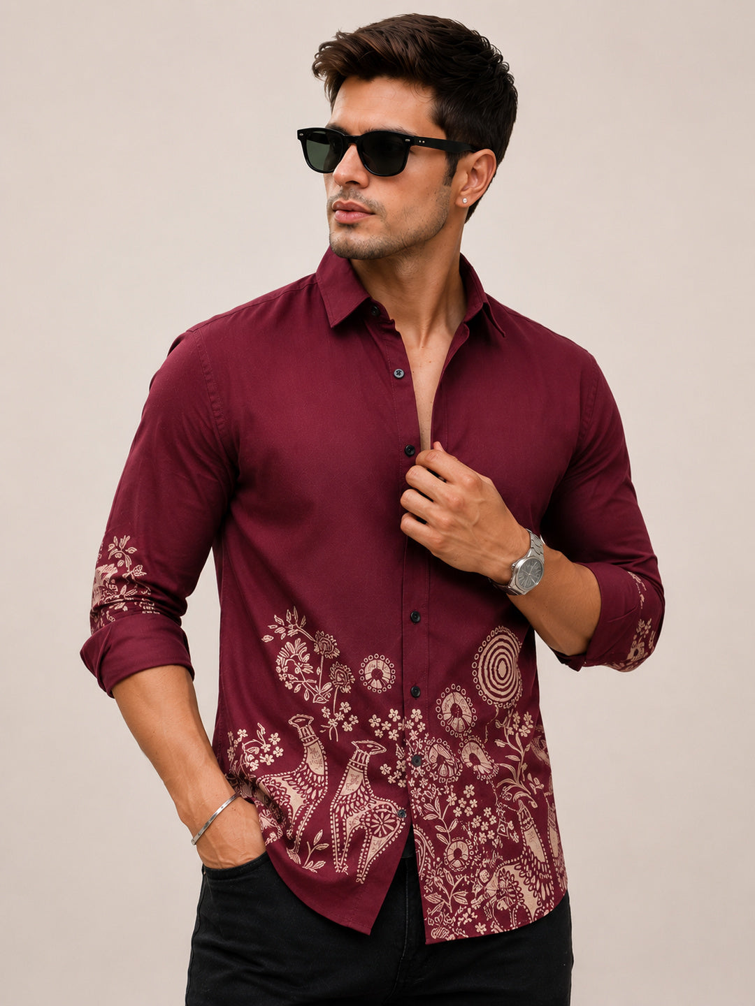 Printed Heritage Shirt - Maroon