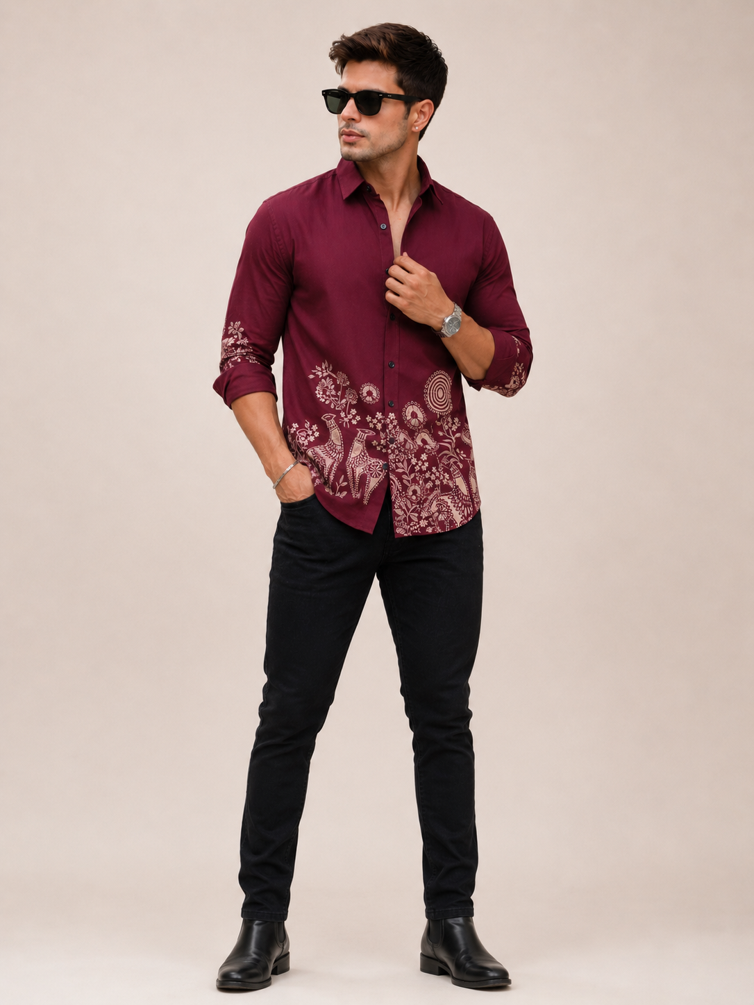 Printed Heritage Shirt - Maroon