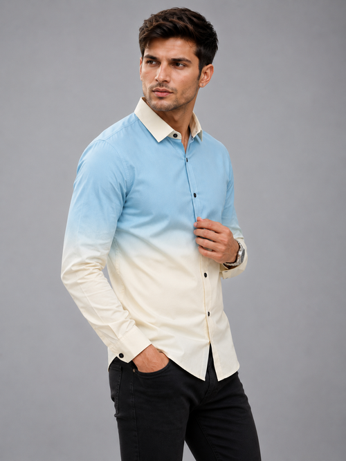 Men’s Sky Blue Ombre Slim Fit Casual Premium Full Sleeve Cotton Blend Shirt